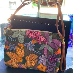 Floral Embroidery, Sequined Crossbody bag, NWT